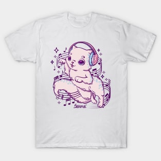 Cute cat in headphones feeling the melody of music song T-Shirt